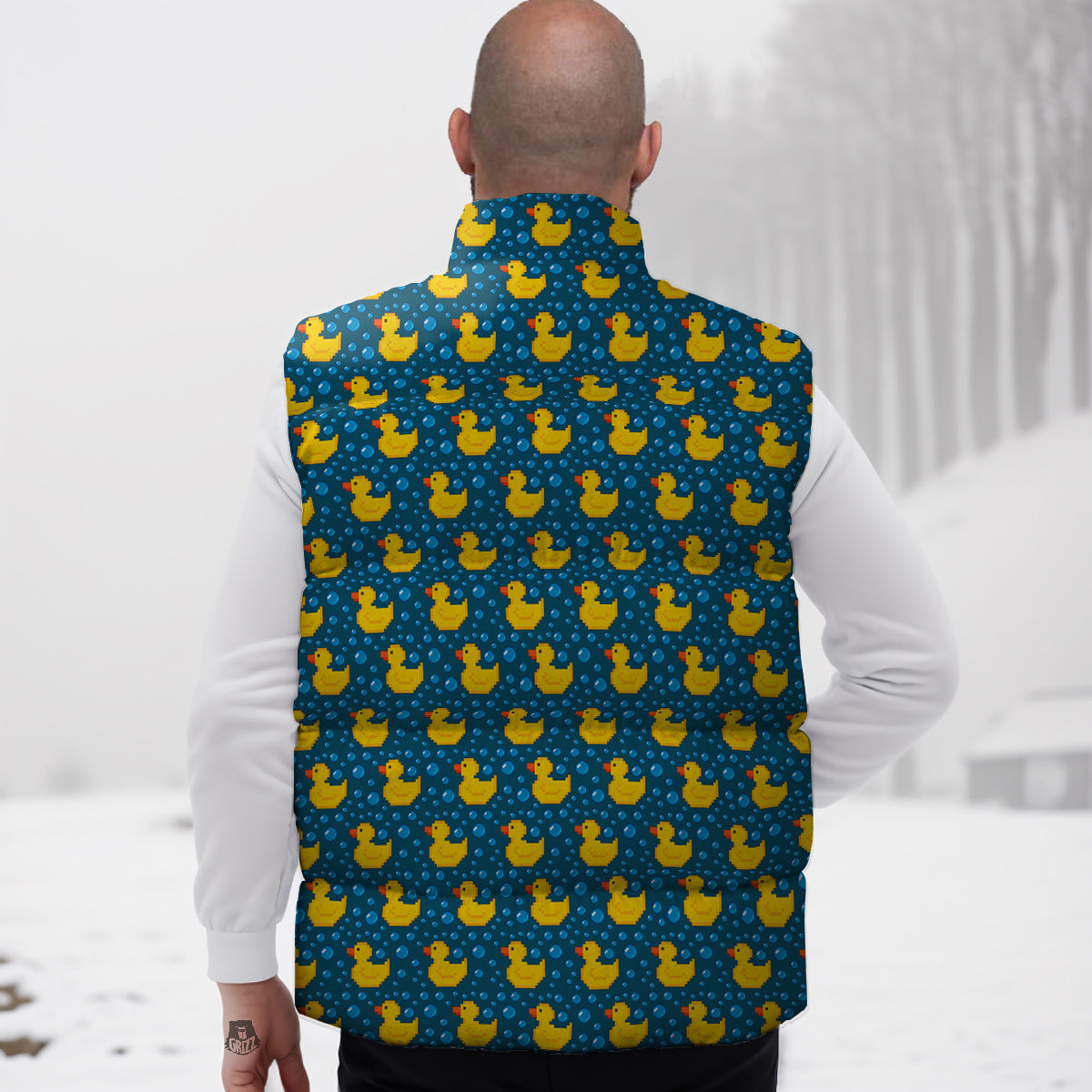 Duck 8-Bit Rubber Print Pattern Down Vest-grizzshop