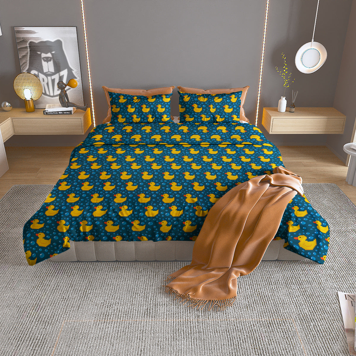 Duck 8-Bit Rubber Print Pattern Duvet Cover Bedding Set