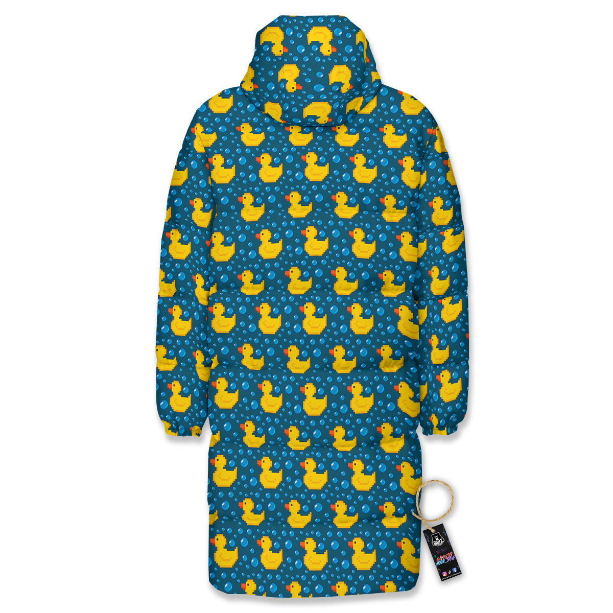 Duck 8-Bit Rubber Print Pattern Long Down Jacket-grizzshop