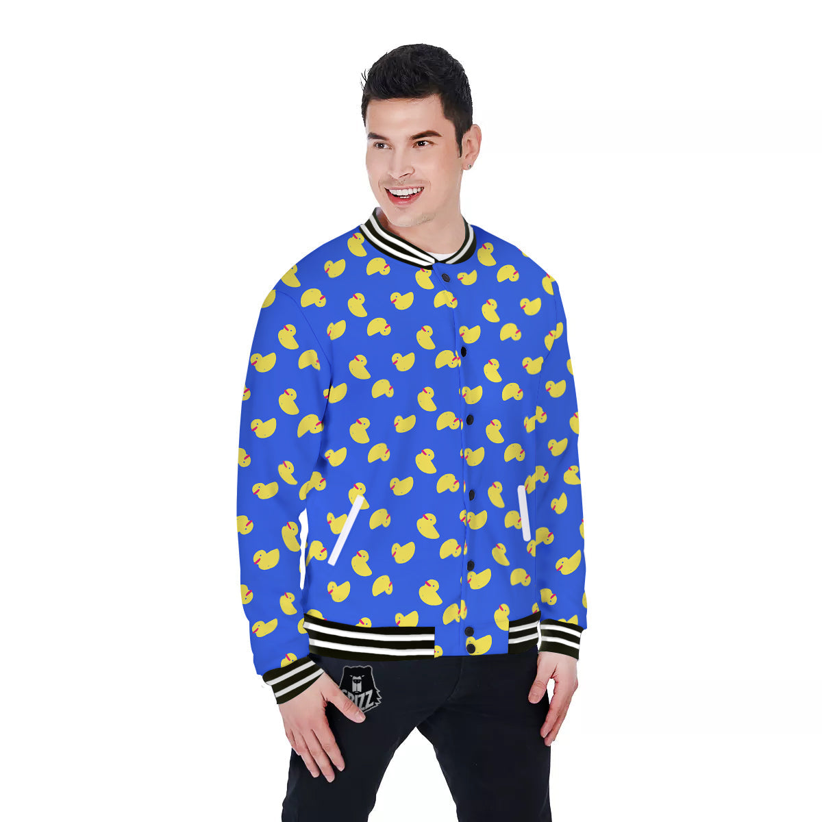 Duck Blue Yellow Print Pattern Baseball Jacket-grizzshop