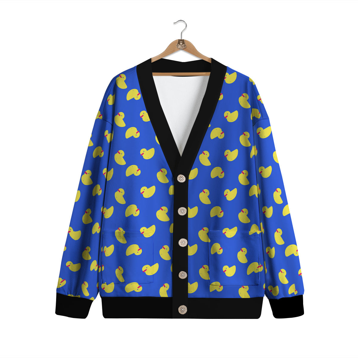 Duck Blue Yellow Print Pattern Cardigan-grizzshop