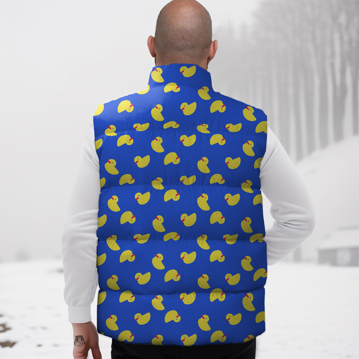 Duck Blue Yellow Print Pattern Down Vest-grizzshop