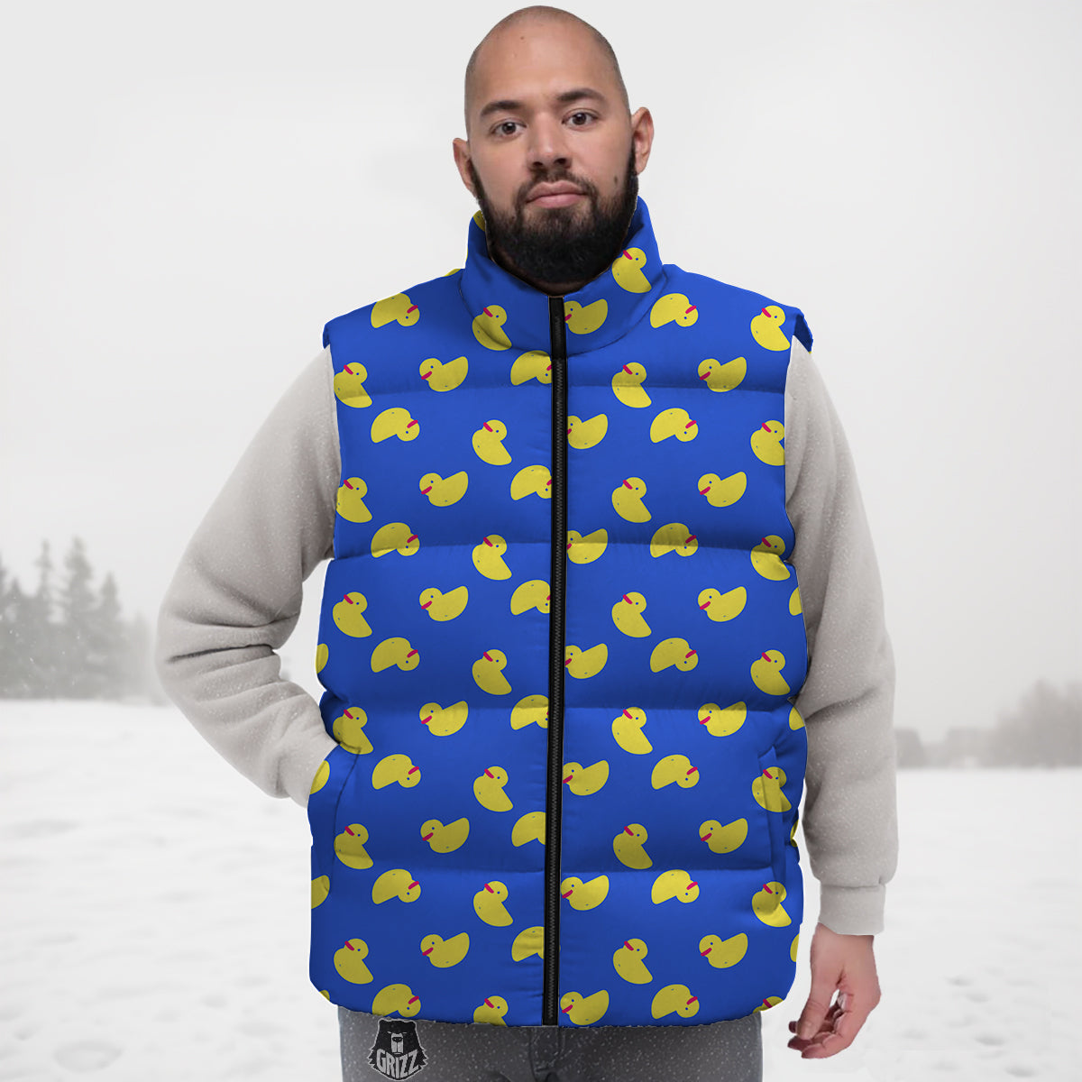 Duck Blue Yellow Print Pattern Down Vest-grizzshop