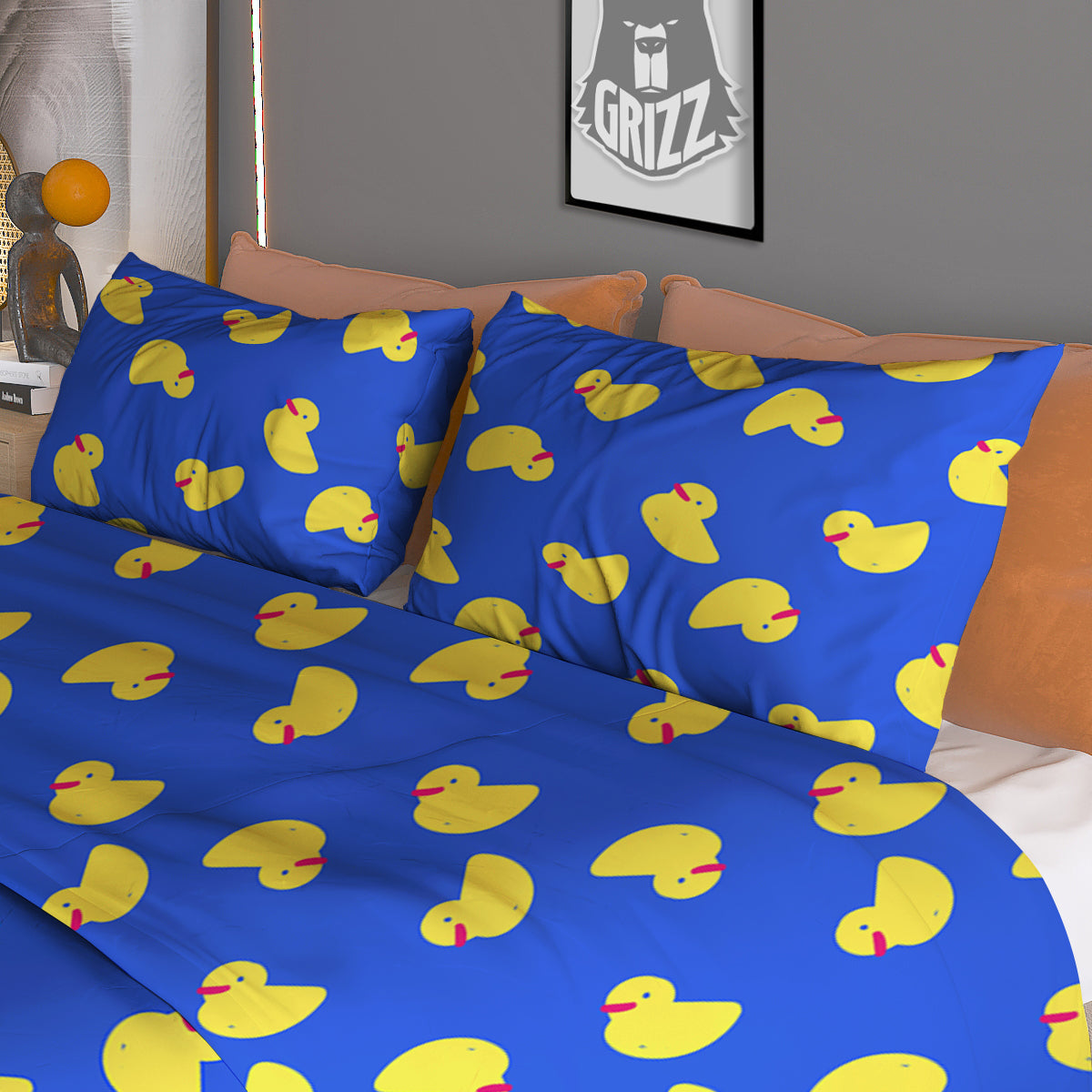 Duck Blue Yellow Print Pattern Duvet Cover Bedding Set