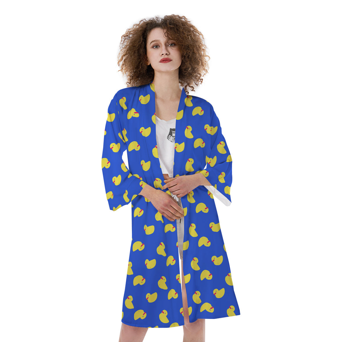Duck Blue Yellow Print Pattern Kimono-grizzshop