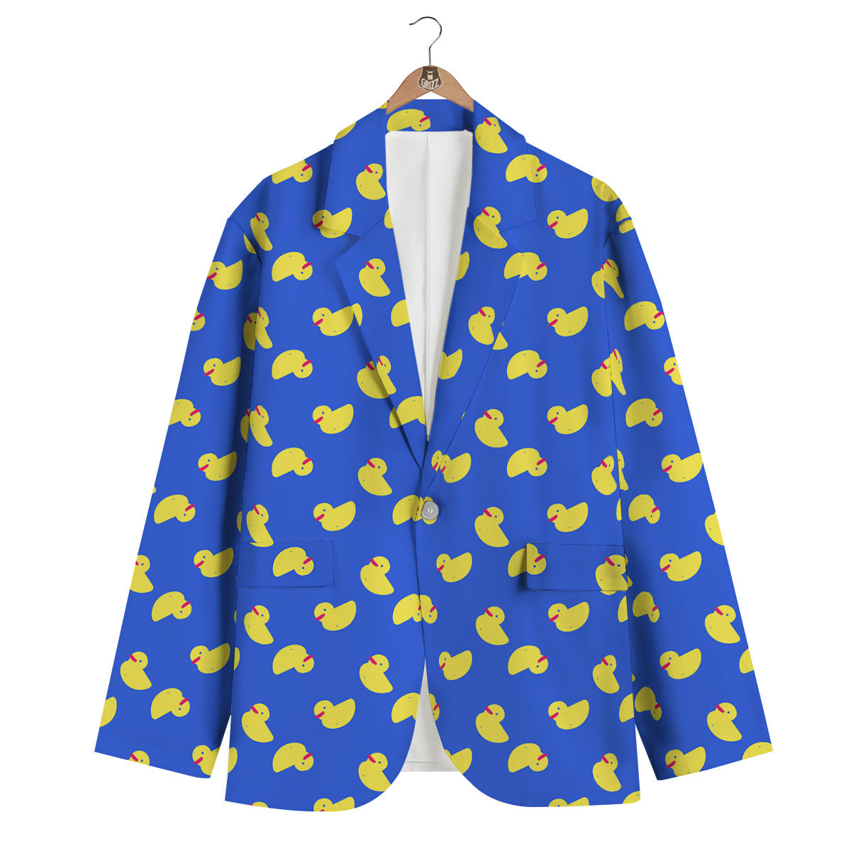 Duck Blue Yellow Print Pattern Men's Blazer-grizzshop