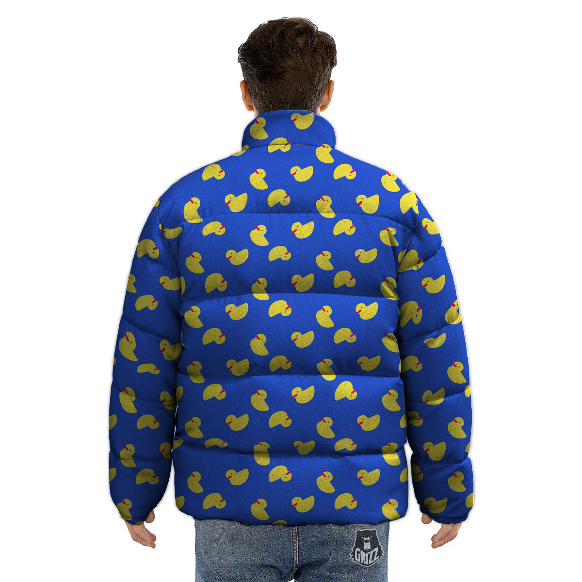 Duck Blue Yellow Print Pattern Puffer Jacket-grizzshop