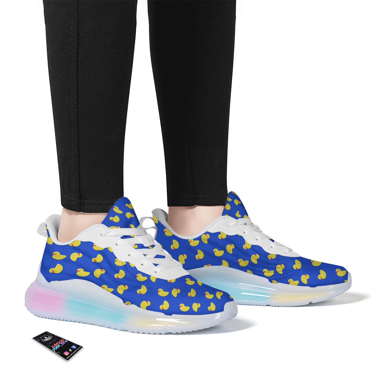 Duck Blue Yellow Print Pattern Running Sneakers-grizzshop