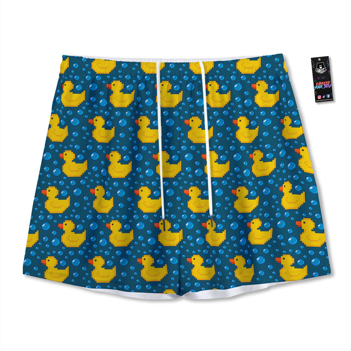 Duck Rubber Pixel Print Pattern Mesh Shorts