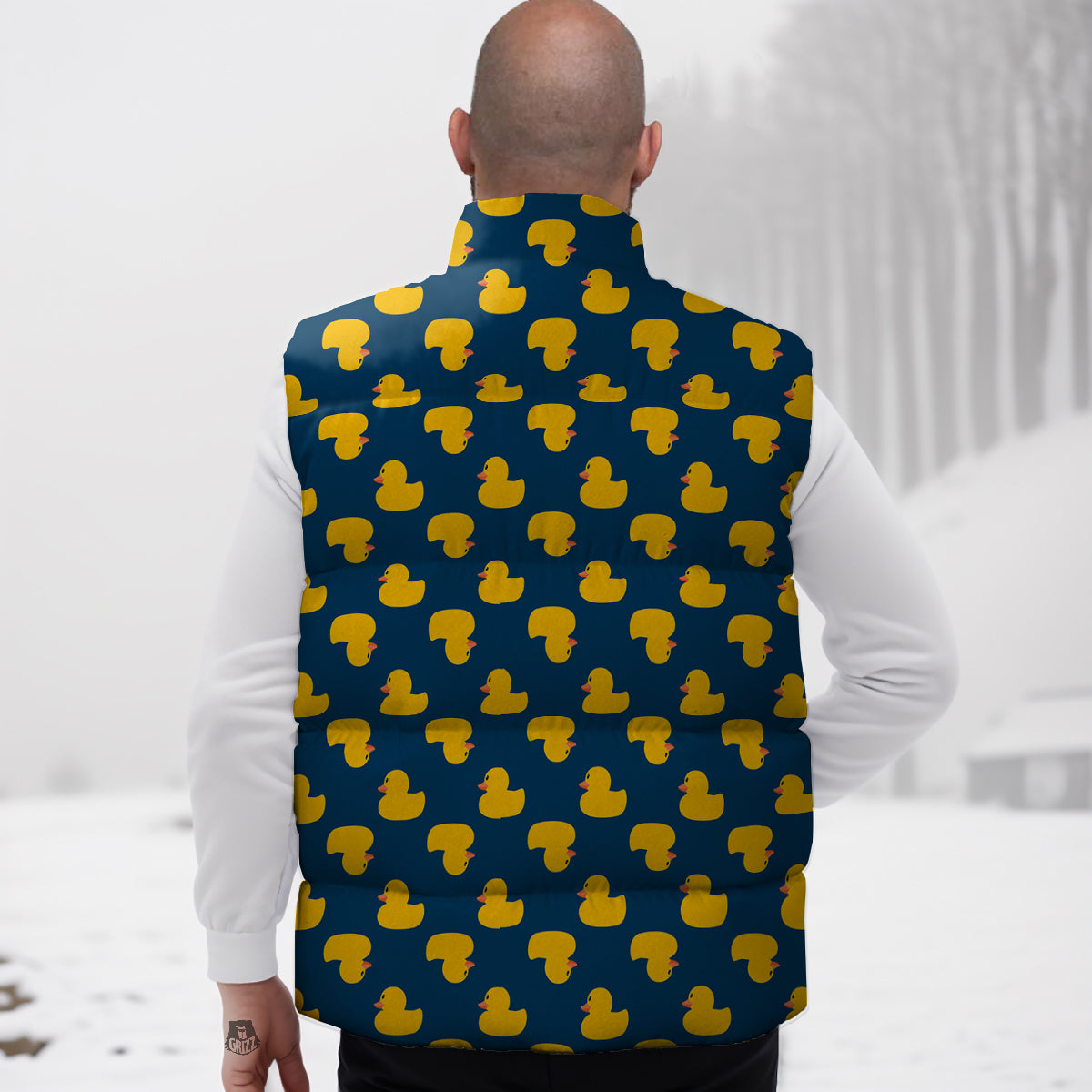 Ducks Rubber Yellow Print Pattern Down Vest-grizzshop