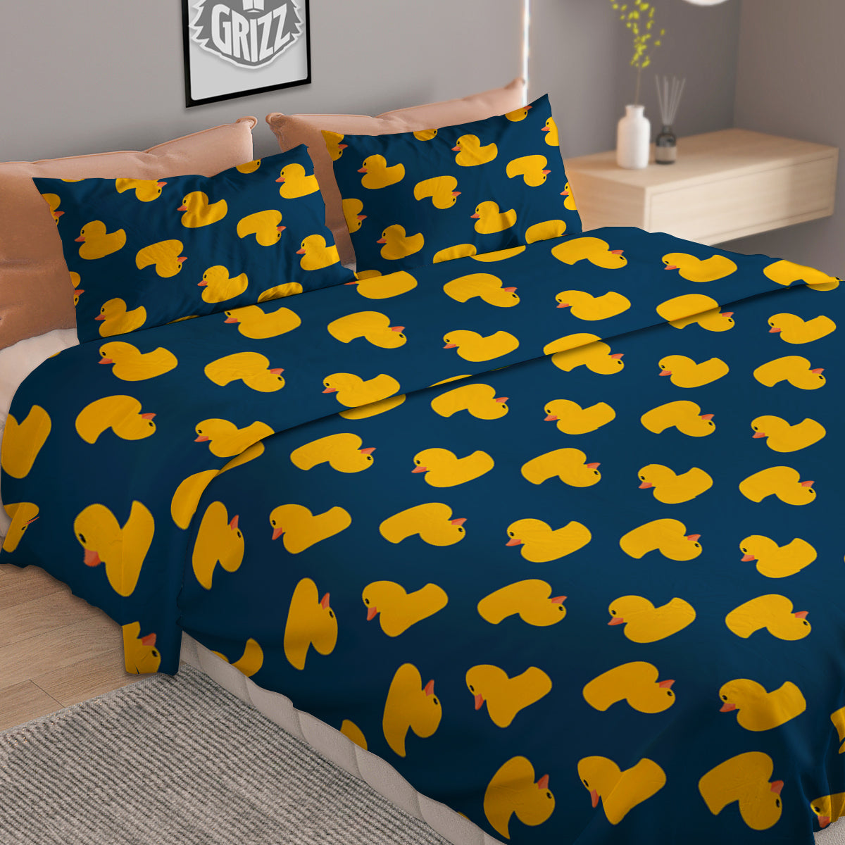 Ducks Rubber Yellow Print Pattern Duvet Cover Bedding Set