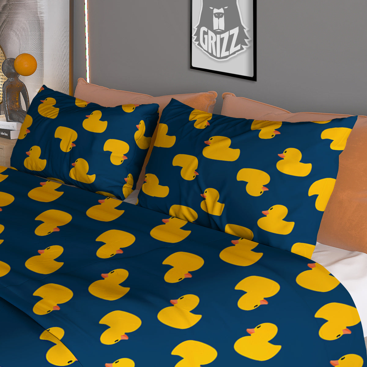 Ducks Rubber Yellow Print Pattern Duvet Cover Bedding Set