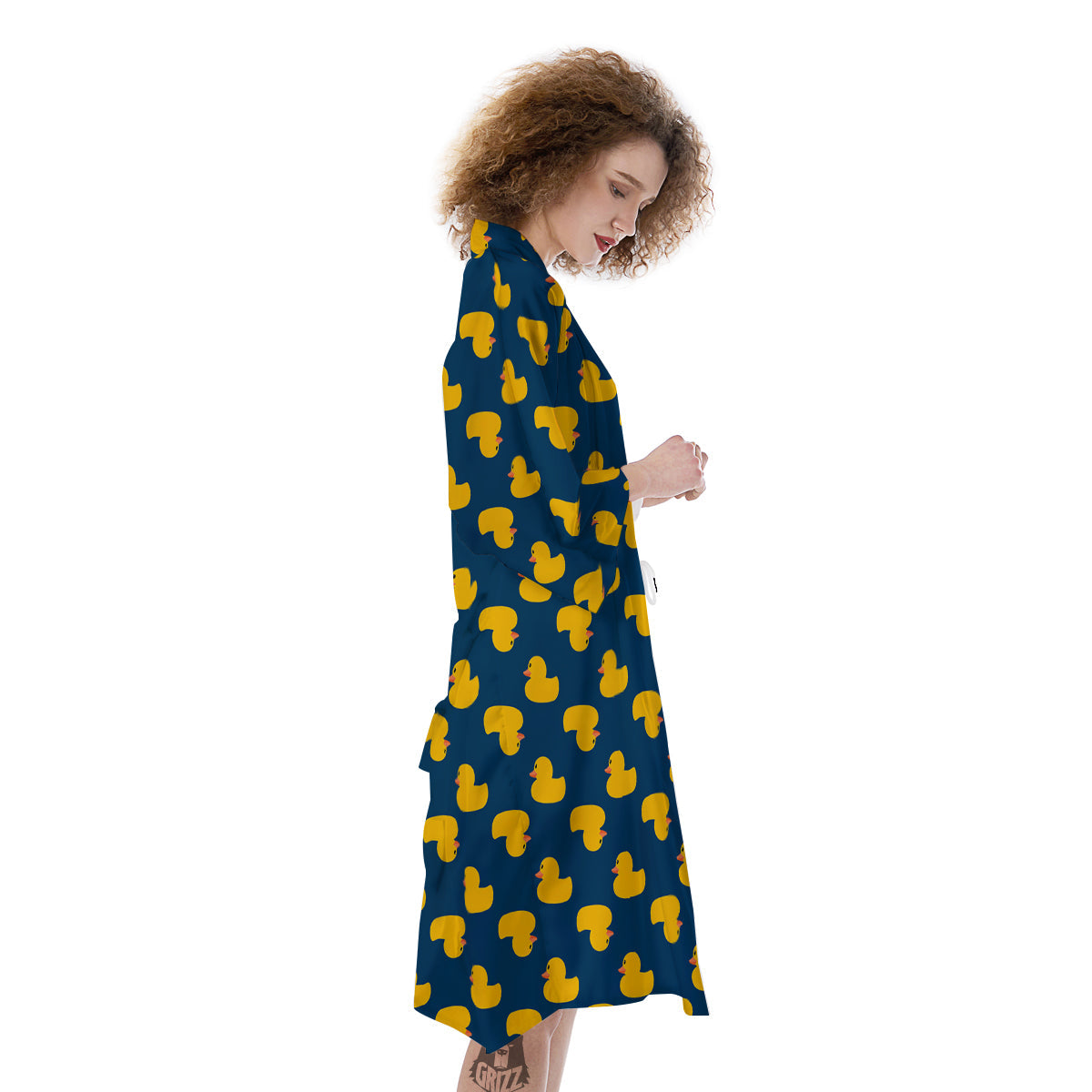 Ducks Rubber Yellow Print Pattern Kimono-grizzshop