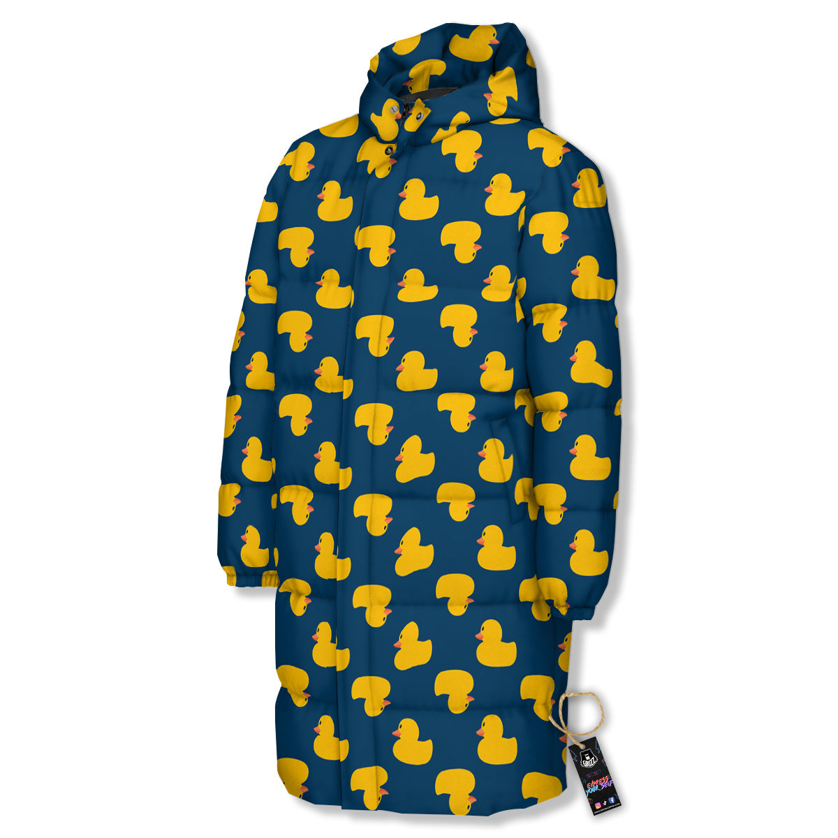 Ducks Rubber Yellow Print Pattern Long Down Jacket-grizzshop