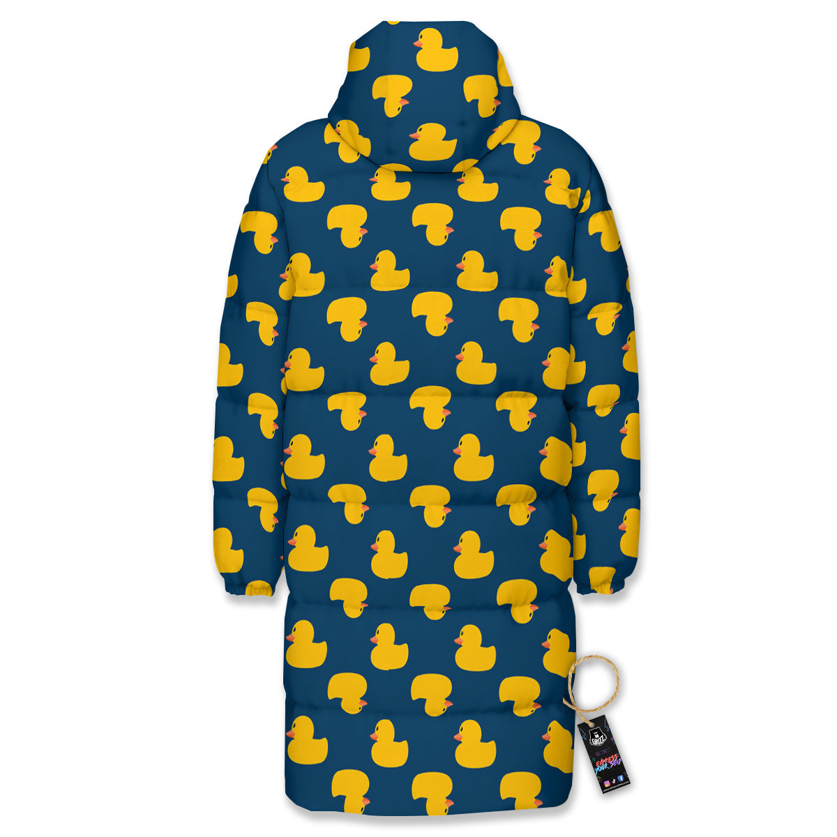Ducks Rubber Yellow Print Pattern Long Down Jacket-grizzshop