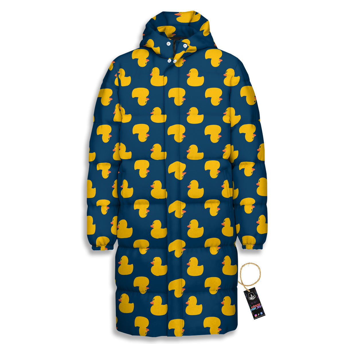 Ducks Rubber Yellow Print Pattern Long Down Jacket-grizzshop