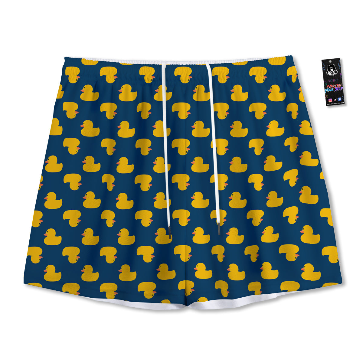 Ducks Rubber Yellow Print Pattern Mesh Shorts-grizzshop
