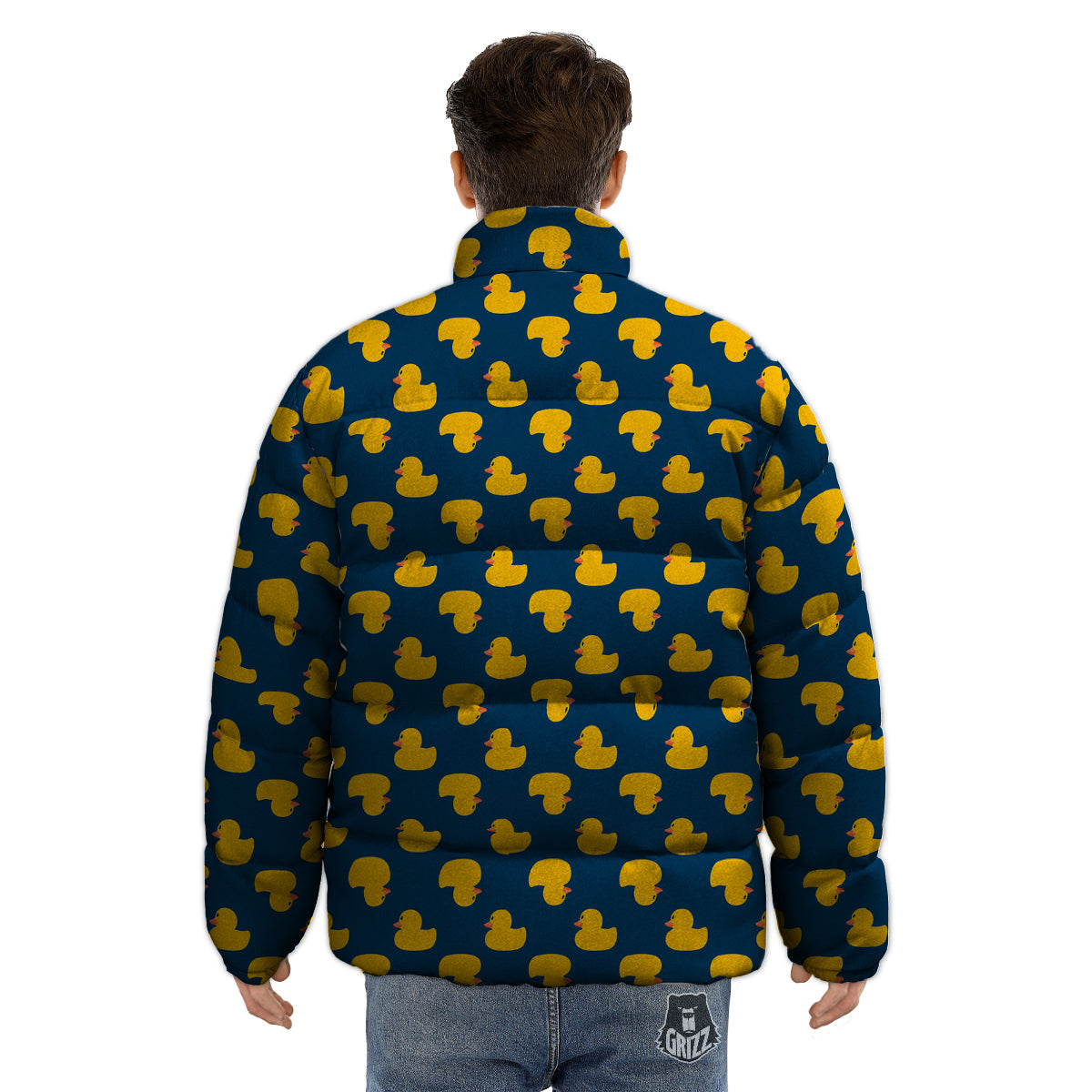 Ducks Rubber Yellow Print Pattern Puffer Jacket-grizzshop