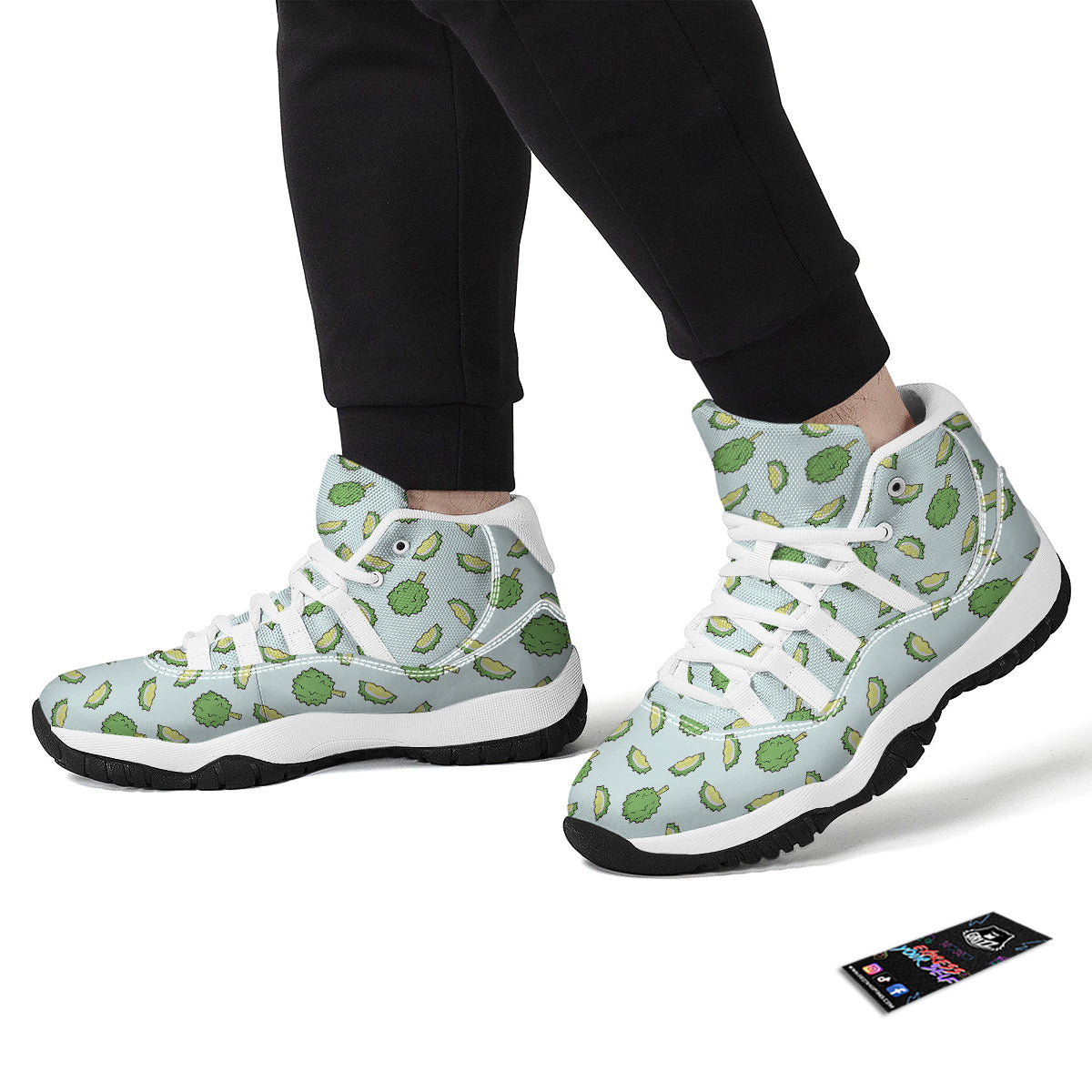Durian Cartoon Print Pattern White Bball Shoes-grizzshop