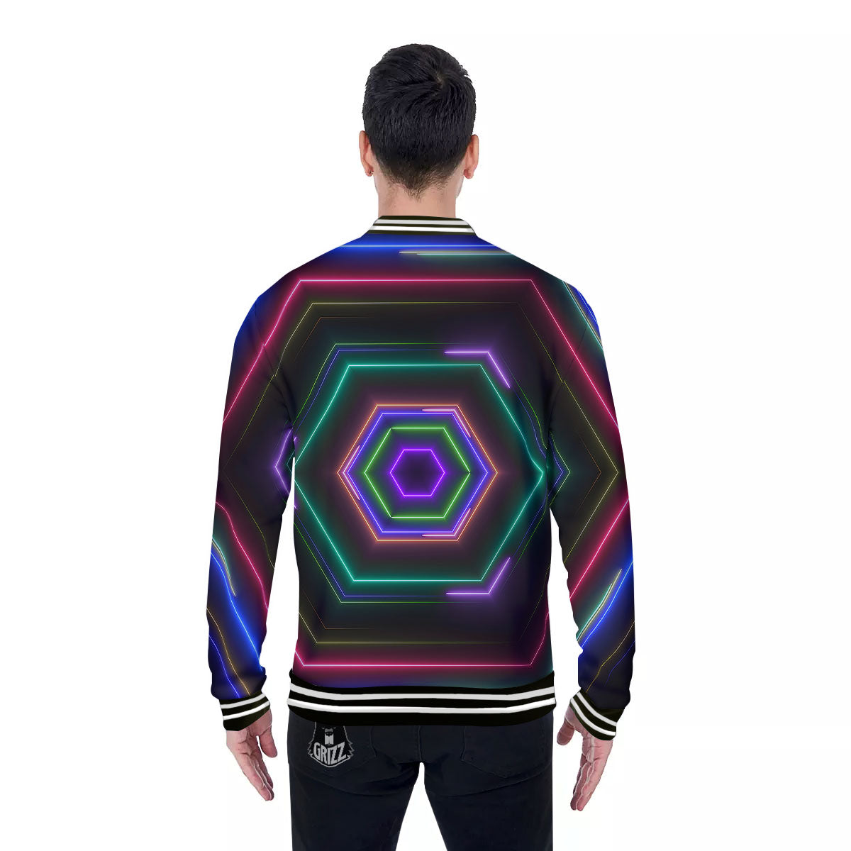 EDM Geometric Green Light Print Baseball Jacket-grizzshop