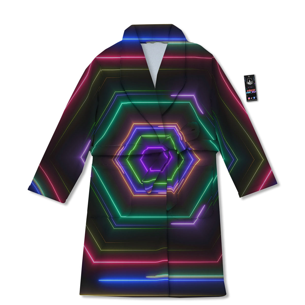 EDM Geometric Green Light Print Bathrobe-grizzshop