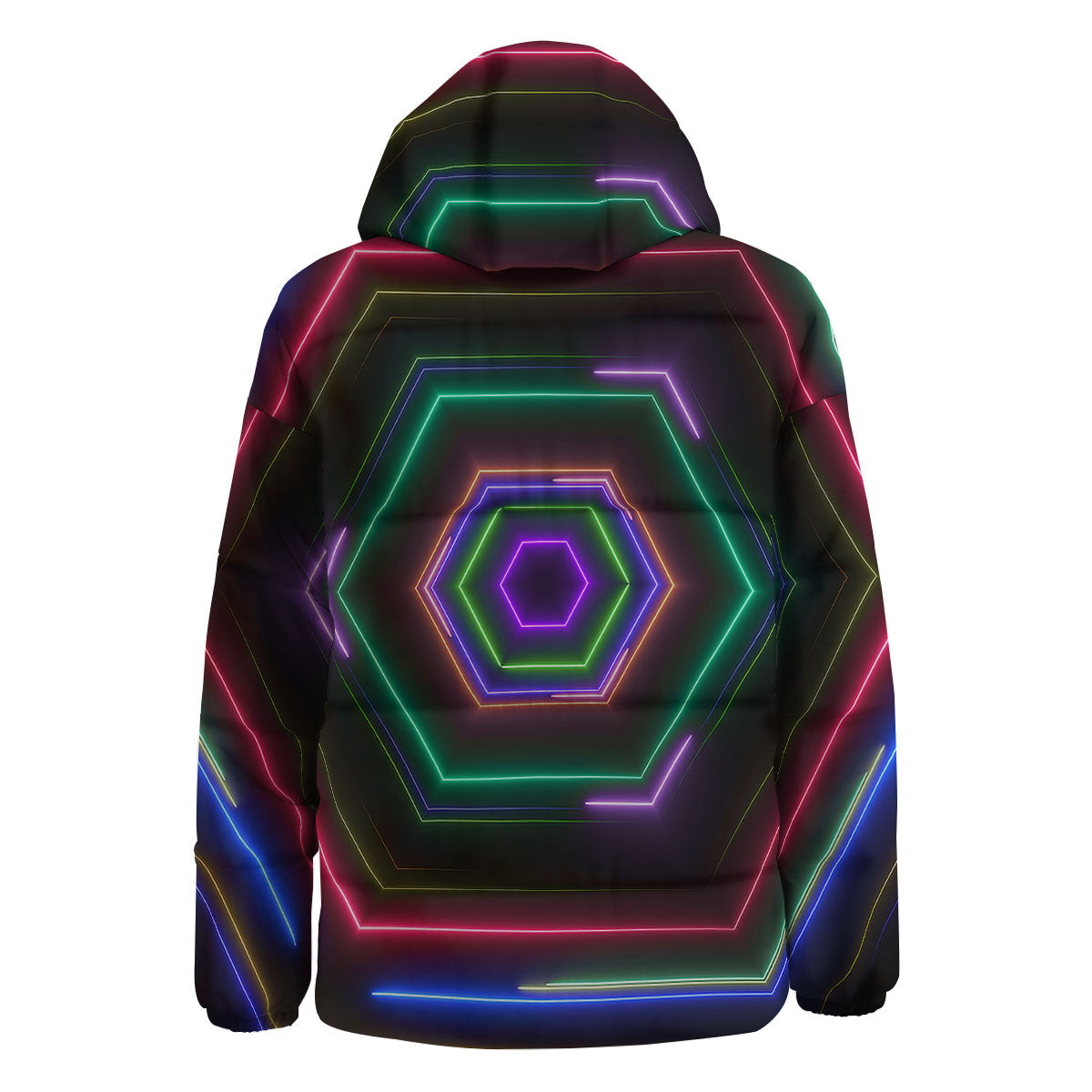 EDM Geometric Green Light Print Down Jacket-grizzshop