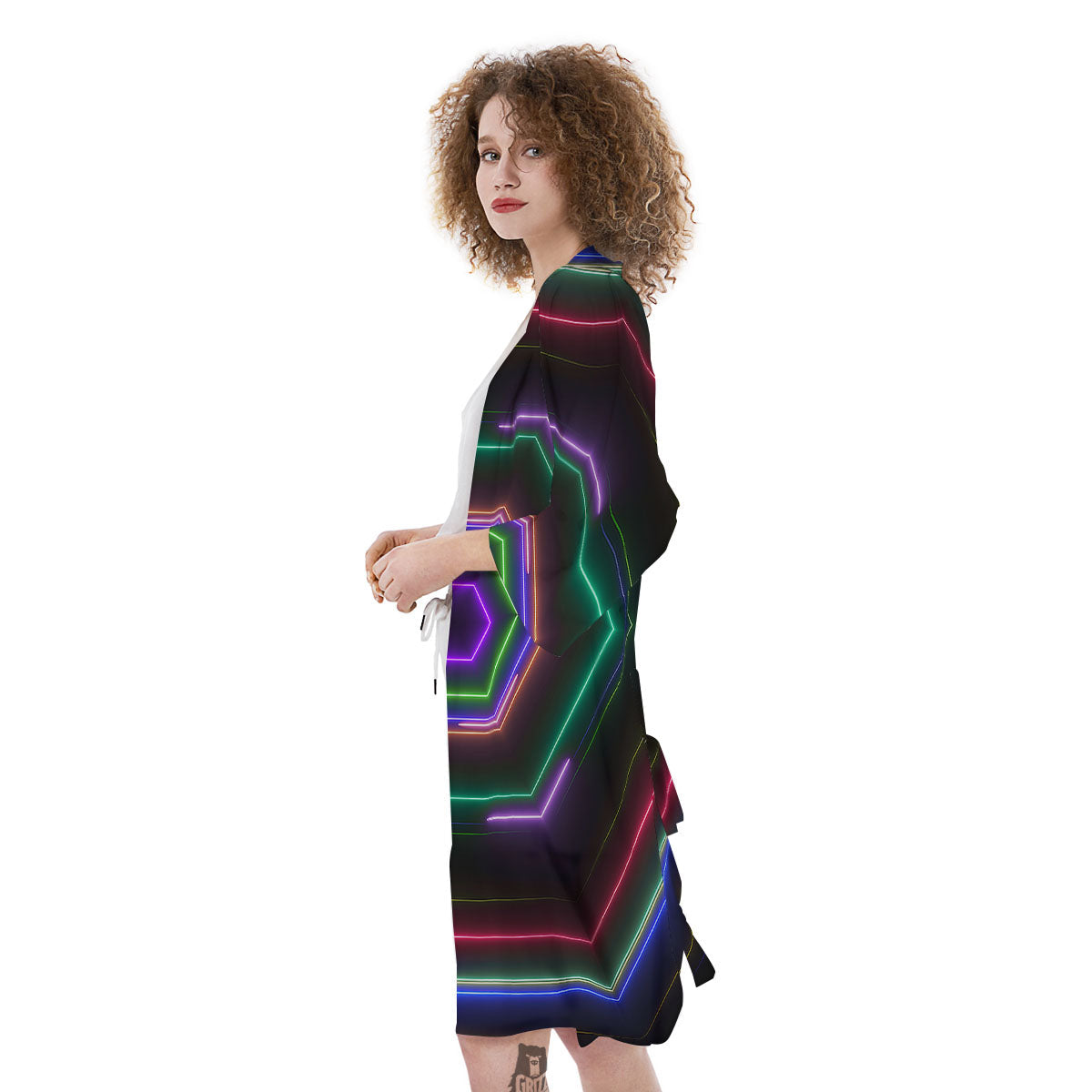 EDM Geometric Green Light Print Kimono-grizzshop