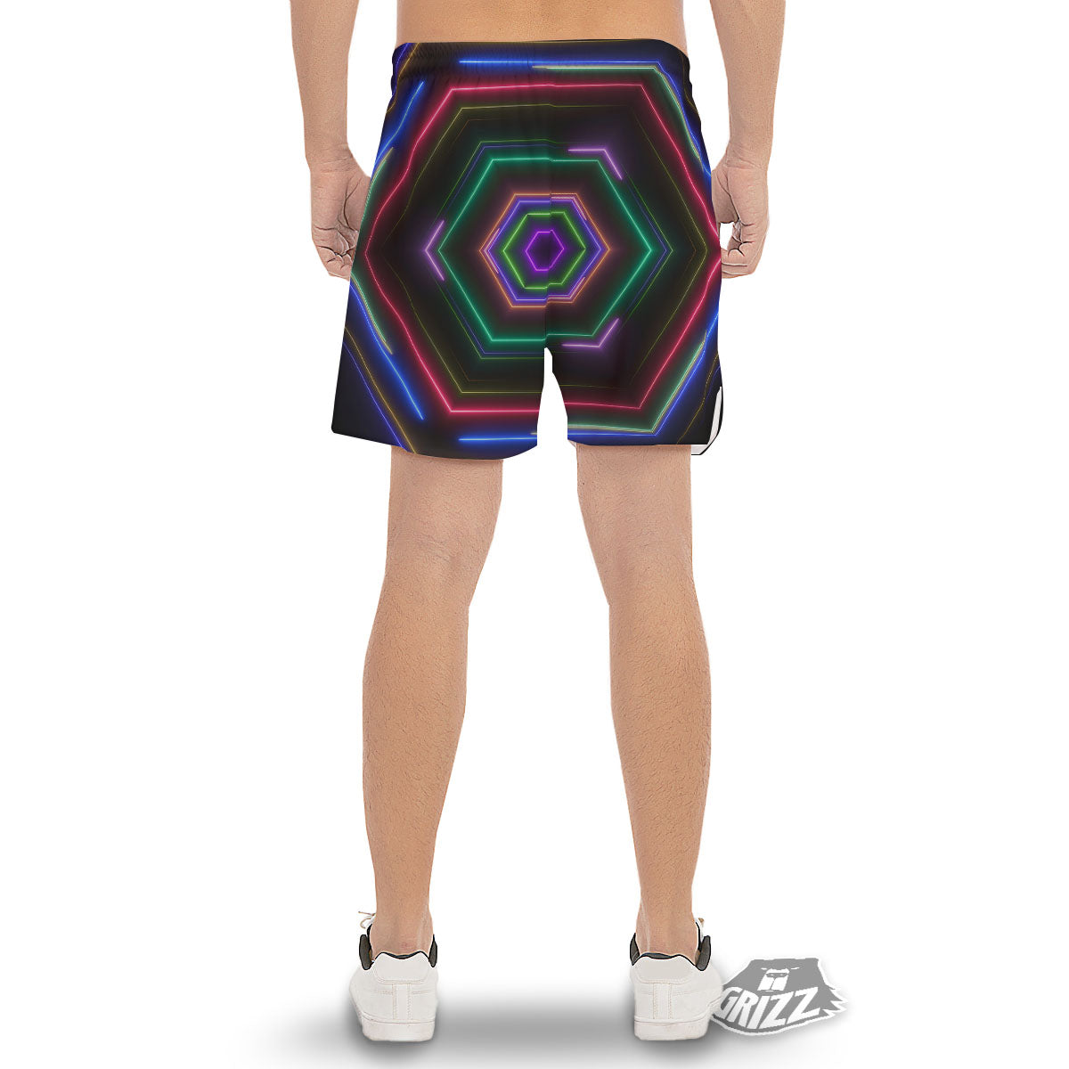EDM Geometric Green Light Print Men's Gym Shorts-grizzshop