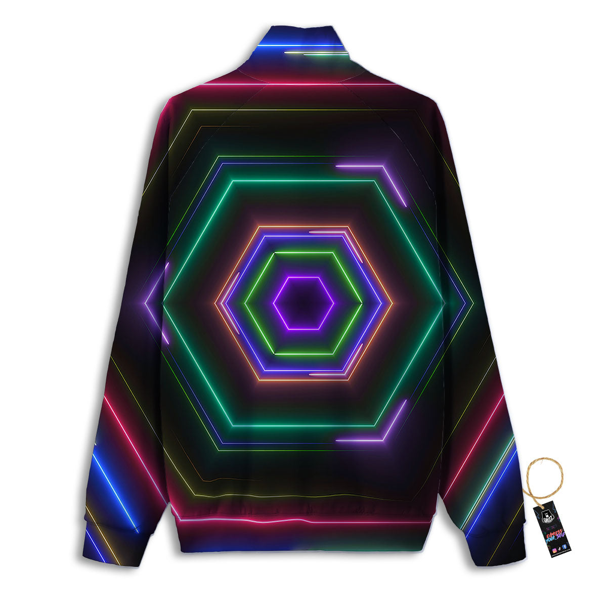 EDM Geometric Green Light Print Track Jacket-grizzshop