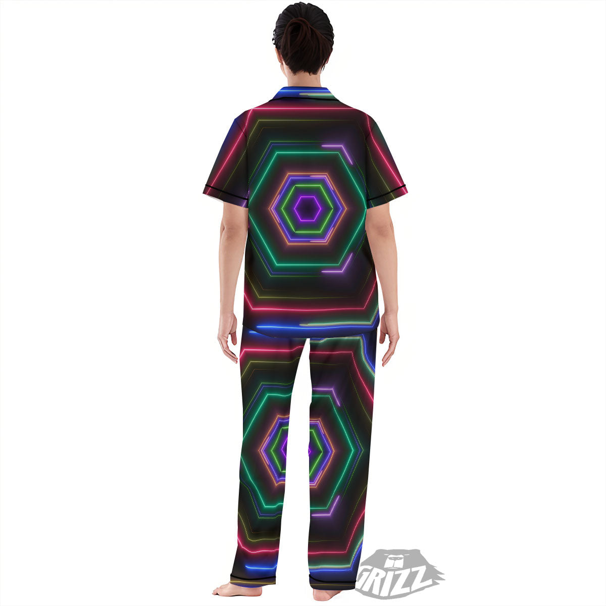 EDM Geometric Green Light Print Women's Pajamas Set-grizzshop