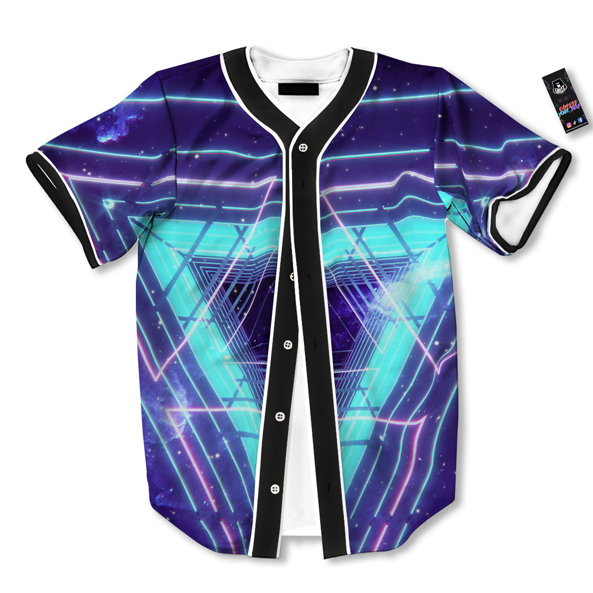 EDM Light Blue Geometric Print Baseball Jersey-grizzshop