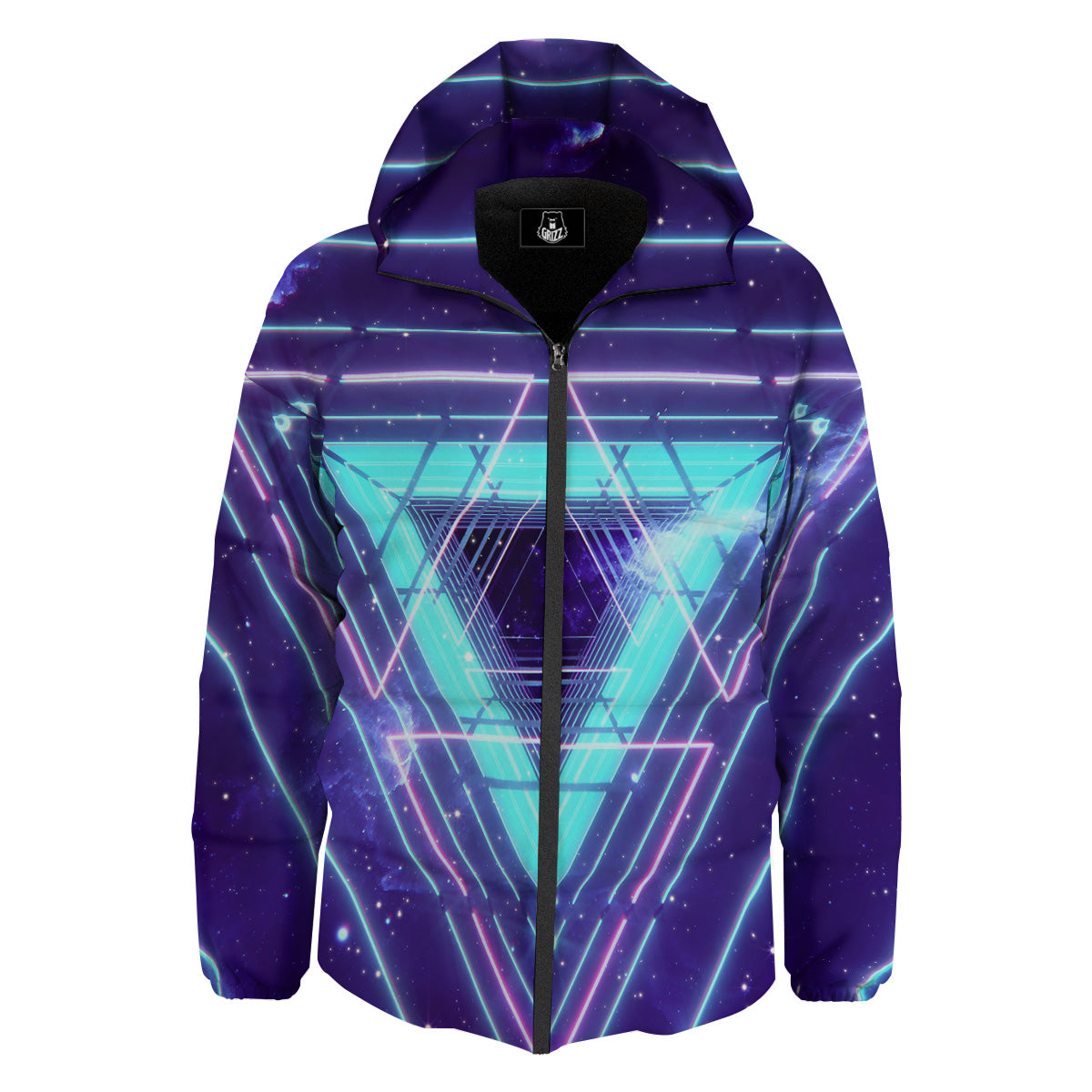 EDM Light Blue Geometric Print Down Jacket-grizzshop