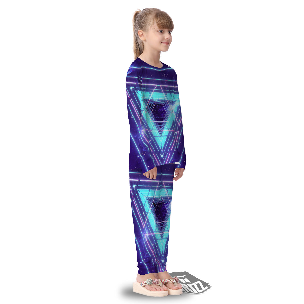EDM Light Blue Geometric Print Kid's Pajamas-grizzshop