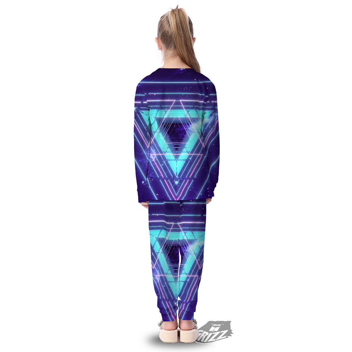 EDM Light Blue Geometric Print Kid's Pajamas-grizzshop