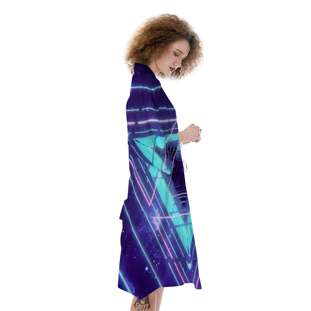 EDM Light Blue Geometric Print Kimono-grizzshop