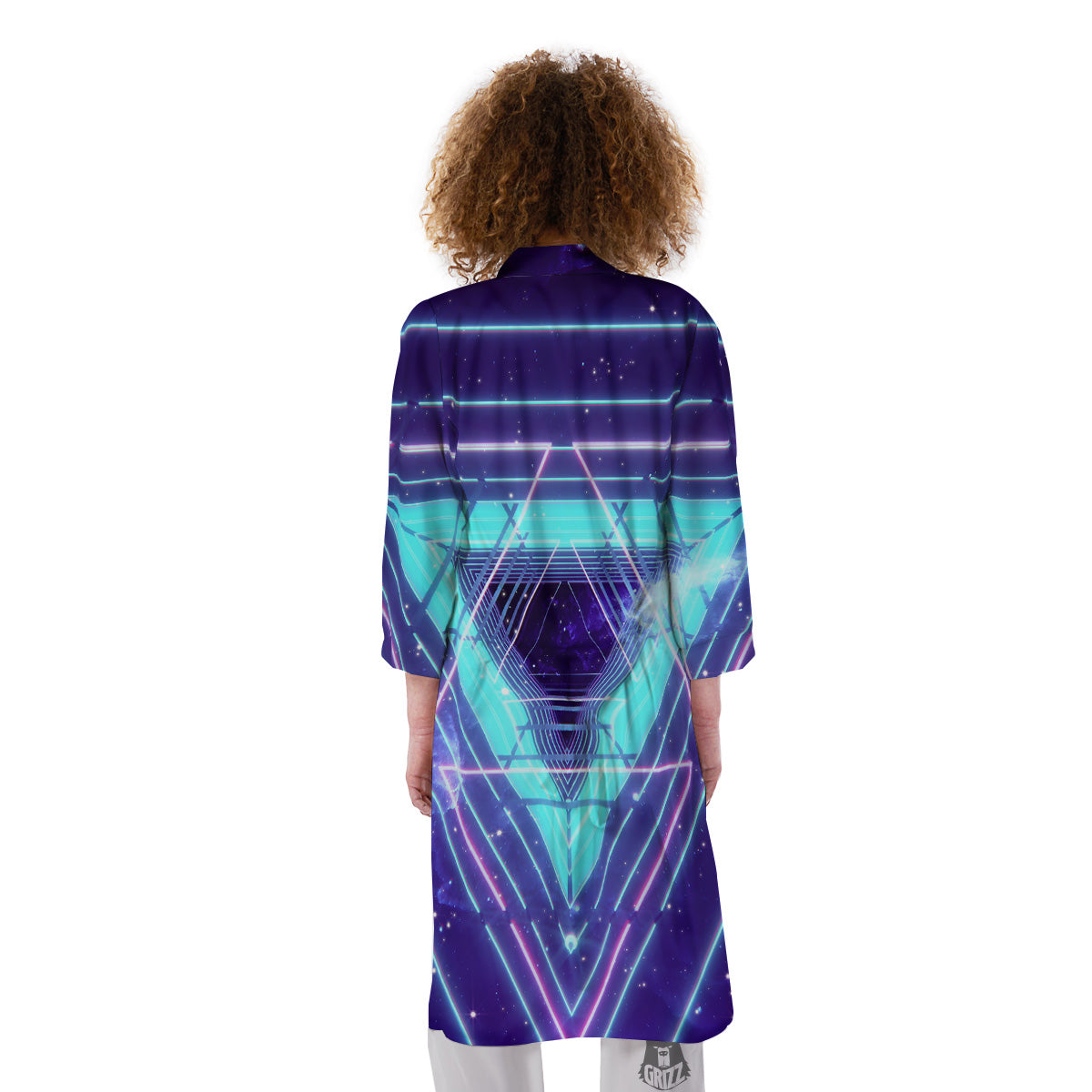 EDM Light Blue Geometric Print Kimono-grizzshop