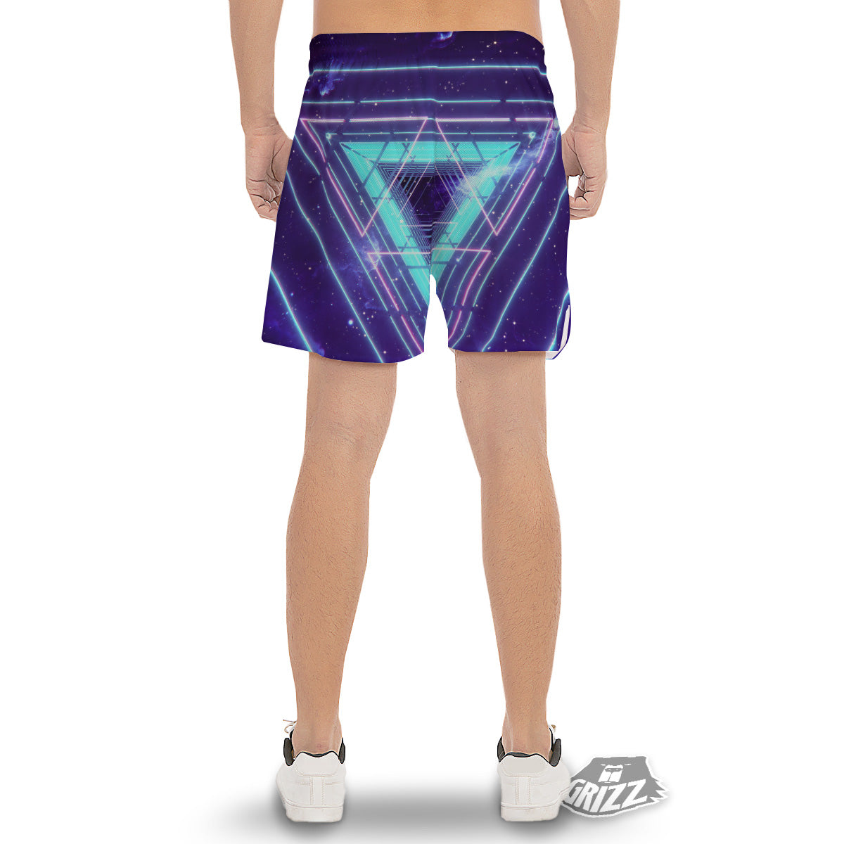 EDM Light Blue Geometric Print Men's Gym Shorts-grizzshop