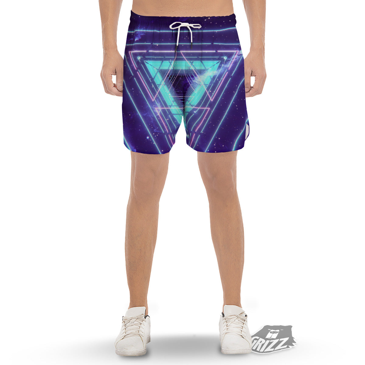 EDM Light Blue Geometric Print Men's Gym Shorts-grizzshop