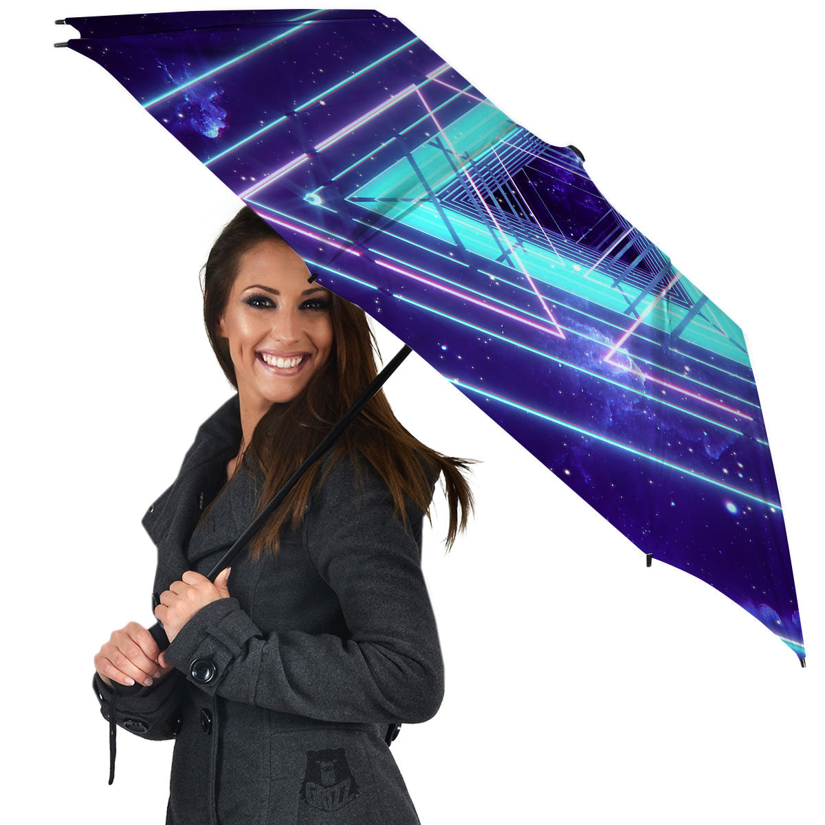 EDM Light Blue Geometric Print Umbrella-grizzshop