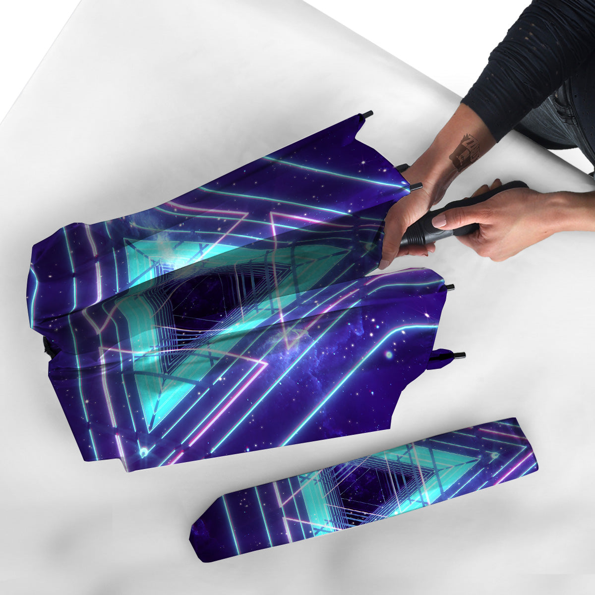 EDM Light Blue Geometric Print Umbrella-grizzshop