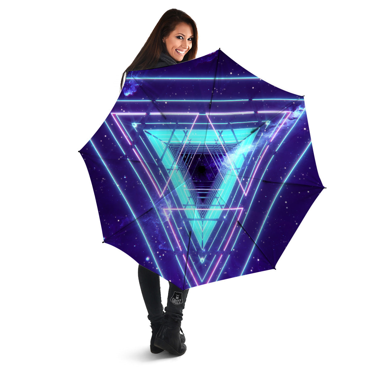 EDM Light Blue Geometric Print Umbrella-grizzshop