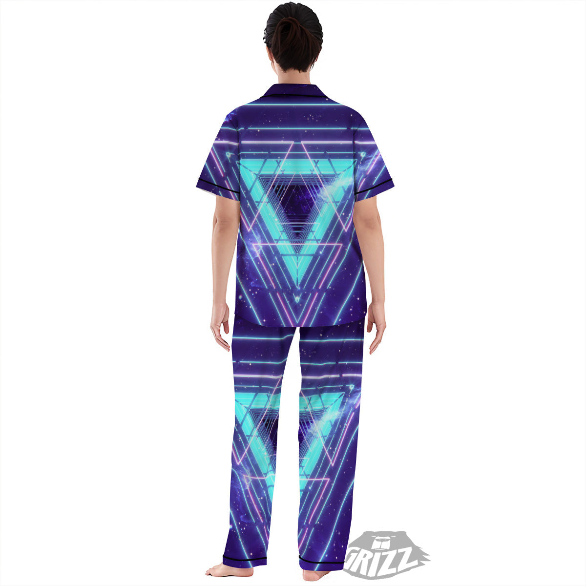 EDM Light Blue Geometric Print Women's Pajamas Set-grizzshop