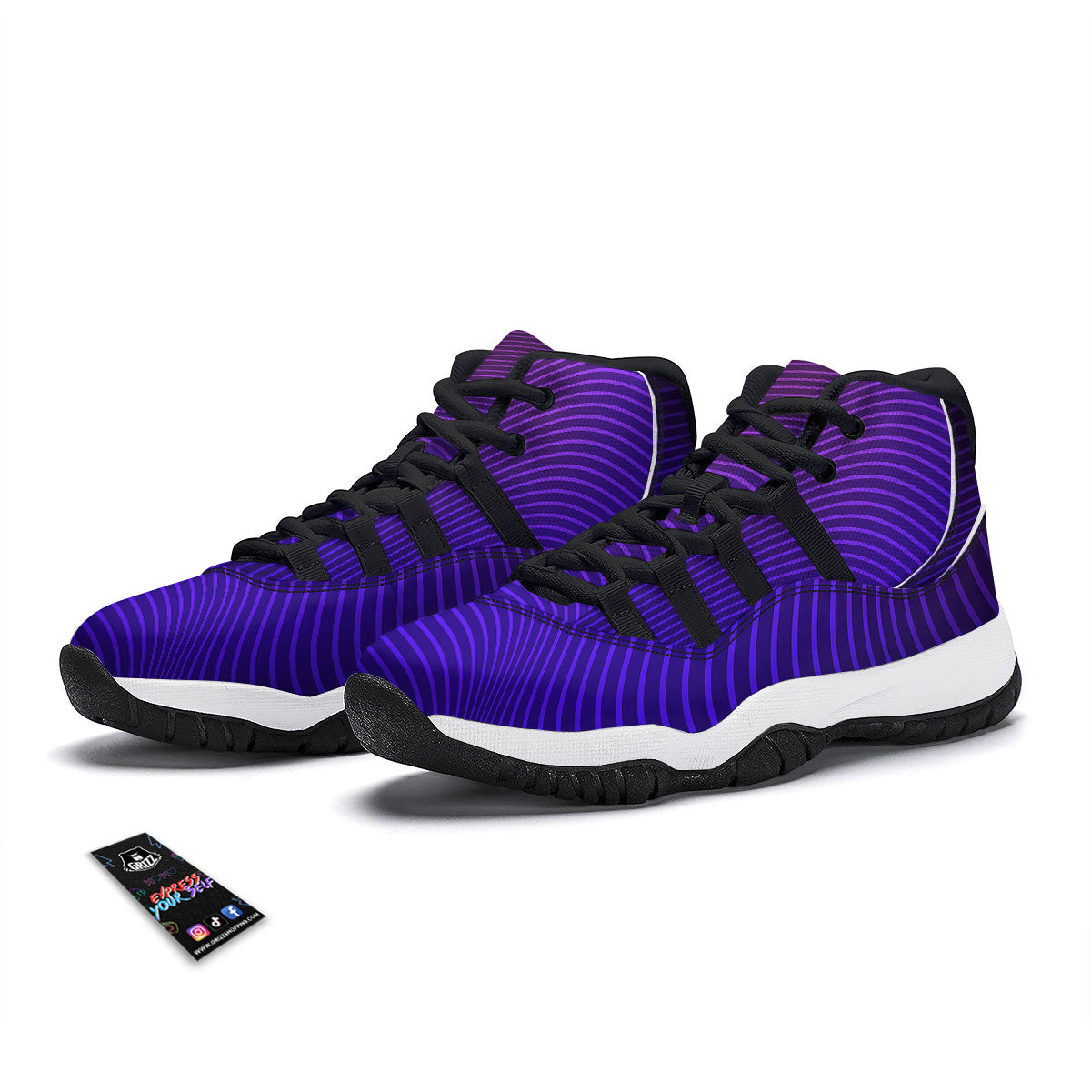 EDM Wave Purple And Blue Print Black Bball Shoes-grizzshop