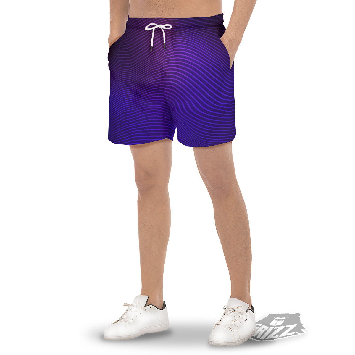 EDM Wave Purple And Blue Print Men's Gym Shorts-grizzshop