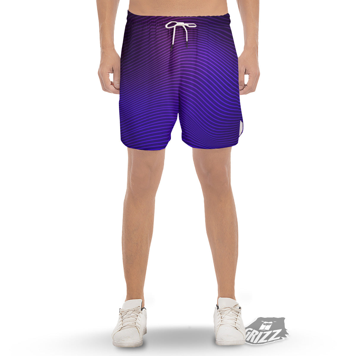 EDM Wave Purple And Blue Print Men's Gym Shorts-grizzshop