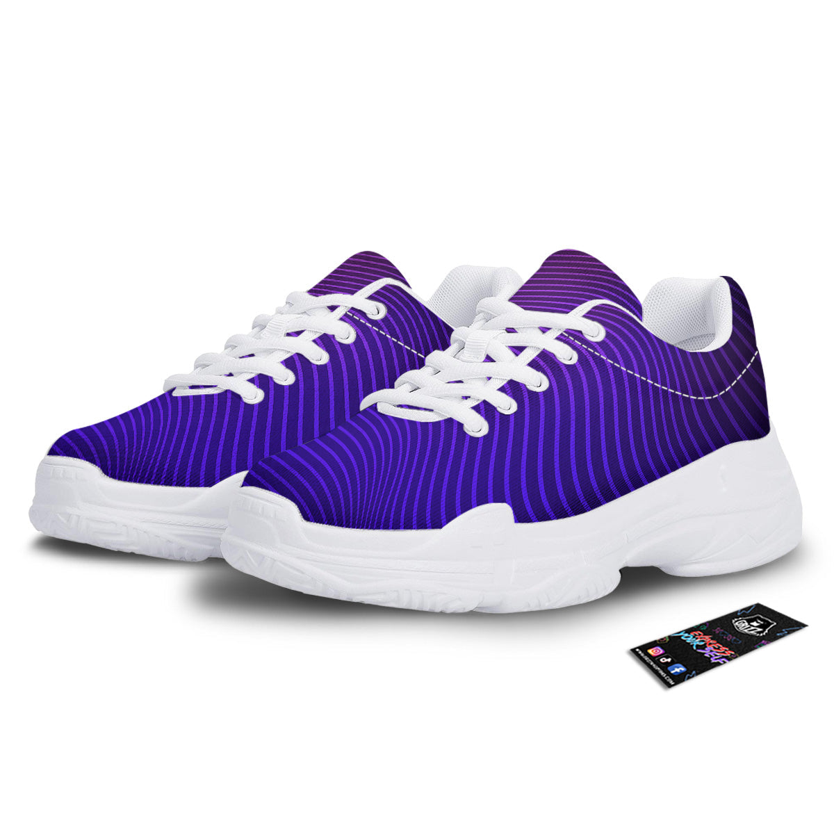 EDM Wave Purple And Blue Print White Chunky Shoes-grizzshop