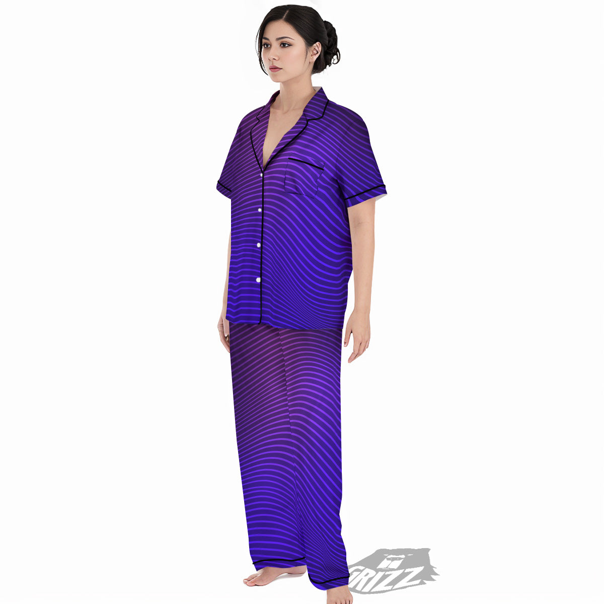 EDM Wave Purple And Blue Print Women's Pajamas Set-grizzshop