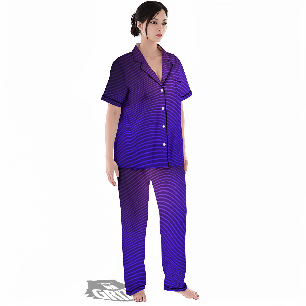 EDM Wave Purple And Blue Print Women's Pajamas Set-grizzshop