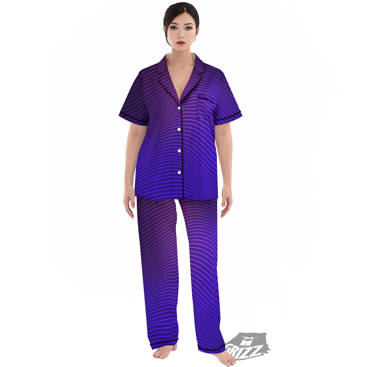 EDM Wave Purple And Blue Print Women's Pajamas Set-grizzshop