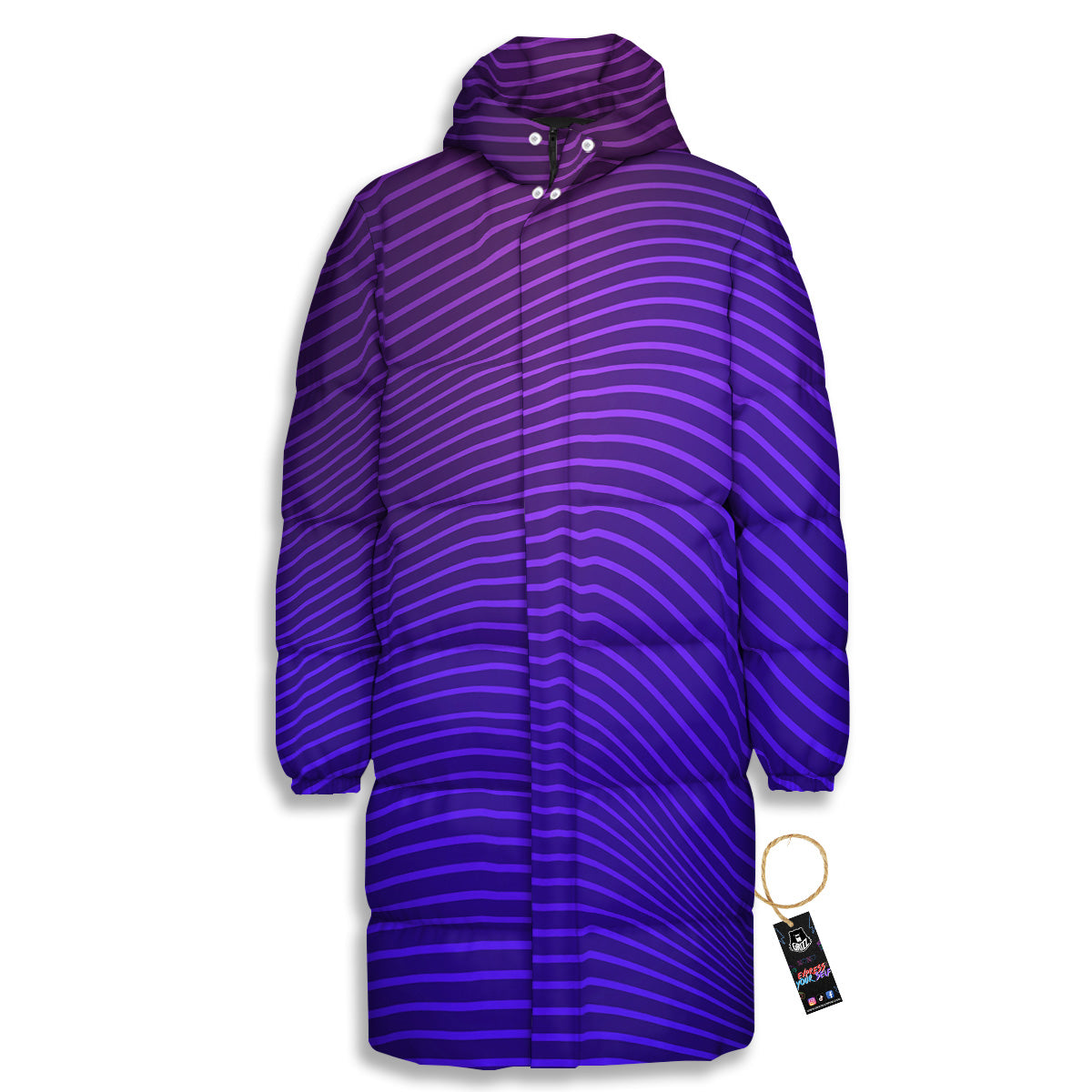 EDM Wave Purple And Blue Print Long Down Jacket